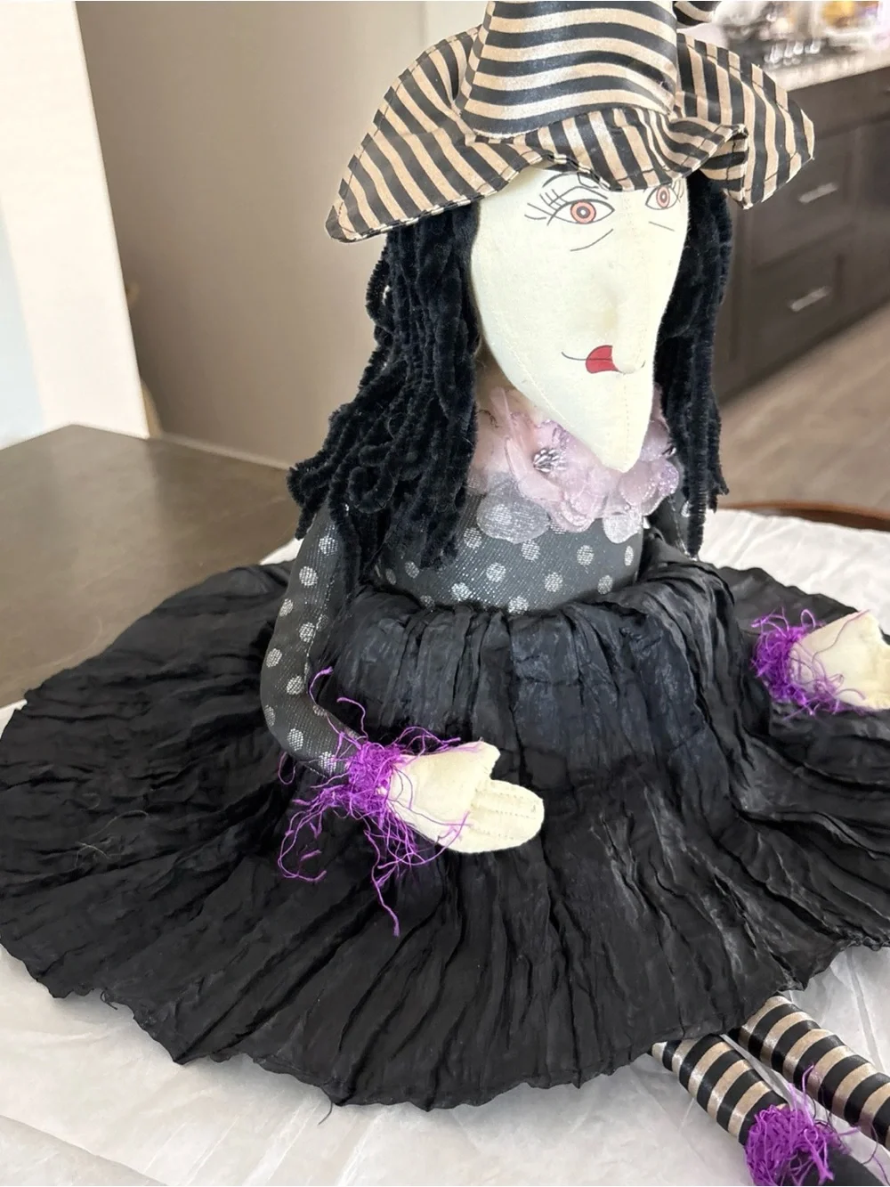 Large 22” WITCH Doll, Fabric, Halloween Decor, Sculpted Face